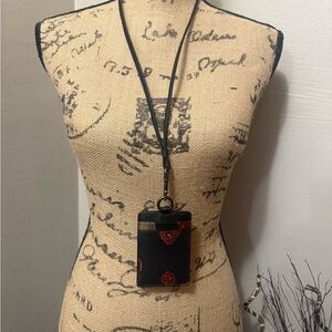 Coach Black and Red Floral ID Lanyard